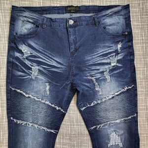Encrypted Jeans Straight Acid Wash Moto Ripped Stretch Men's 44x34 - SEE DESC